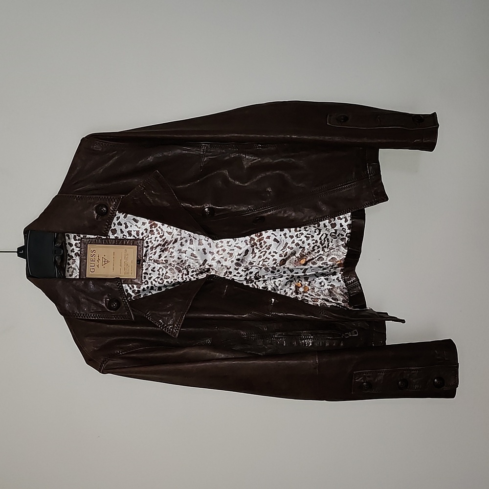 ** SOLD ** Perfect condition vintage Guess brown genuine leather moto jacket